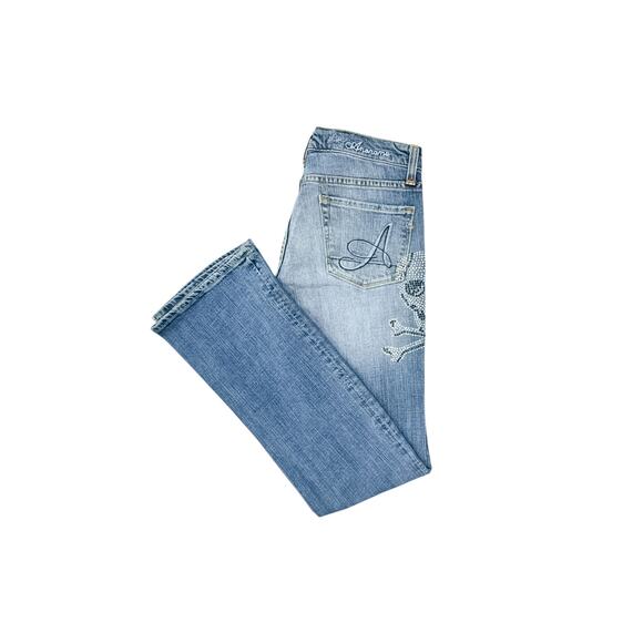 Anoname Skull Flare Jeans Rhinestone Y2K - Size 29 - Picture 2 of 8